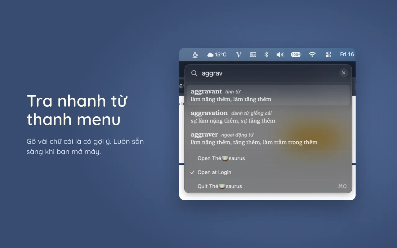 Tra từ trên thanh menu macOS với gợi ý