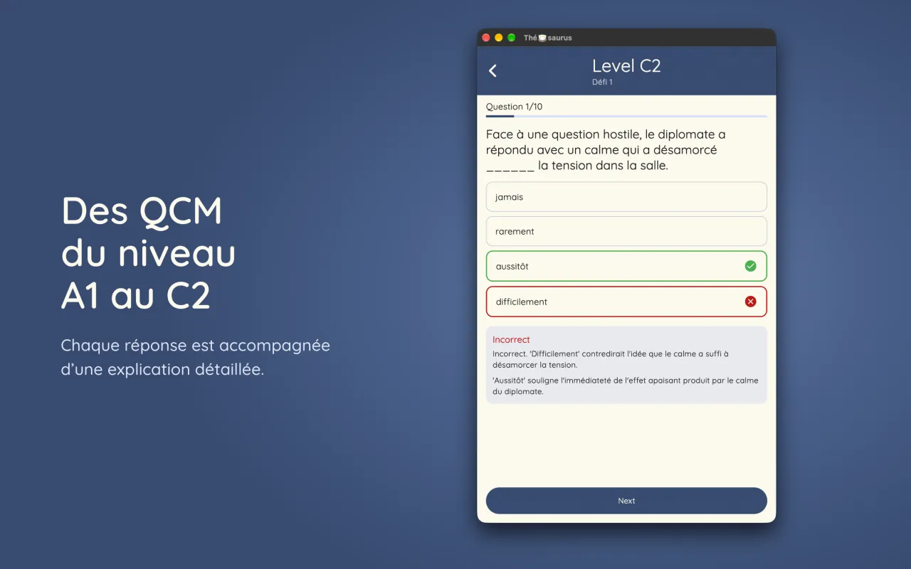 Une question de QCM de niveau C2 avec son explication