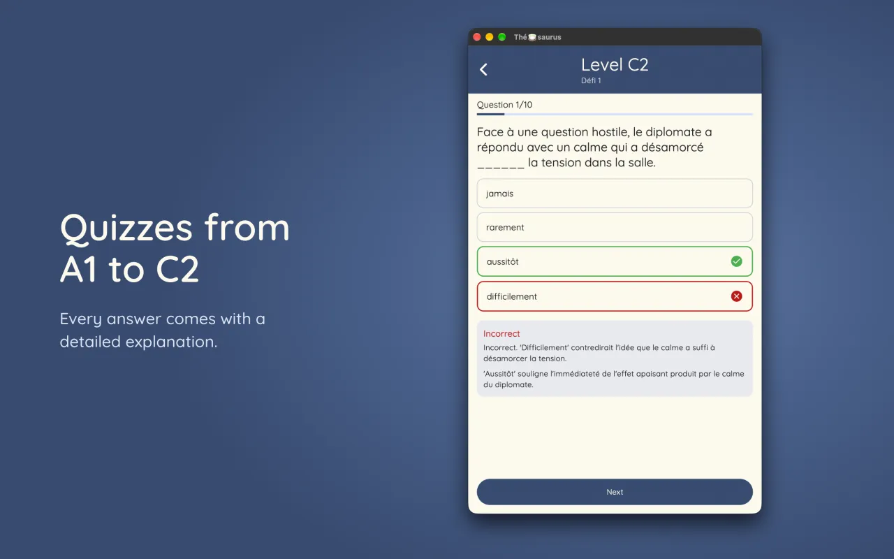 A C2 level multiple-choice question with its explanation